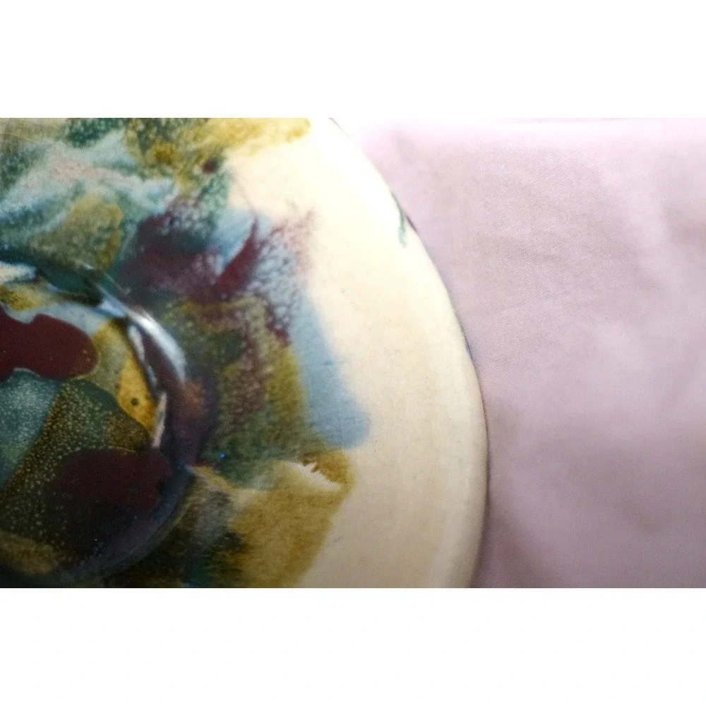 D. K. Clay Hand Thrown Glazed Art Pottery Bowl 1996 paint splatter Multicolor NC